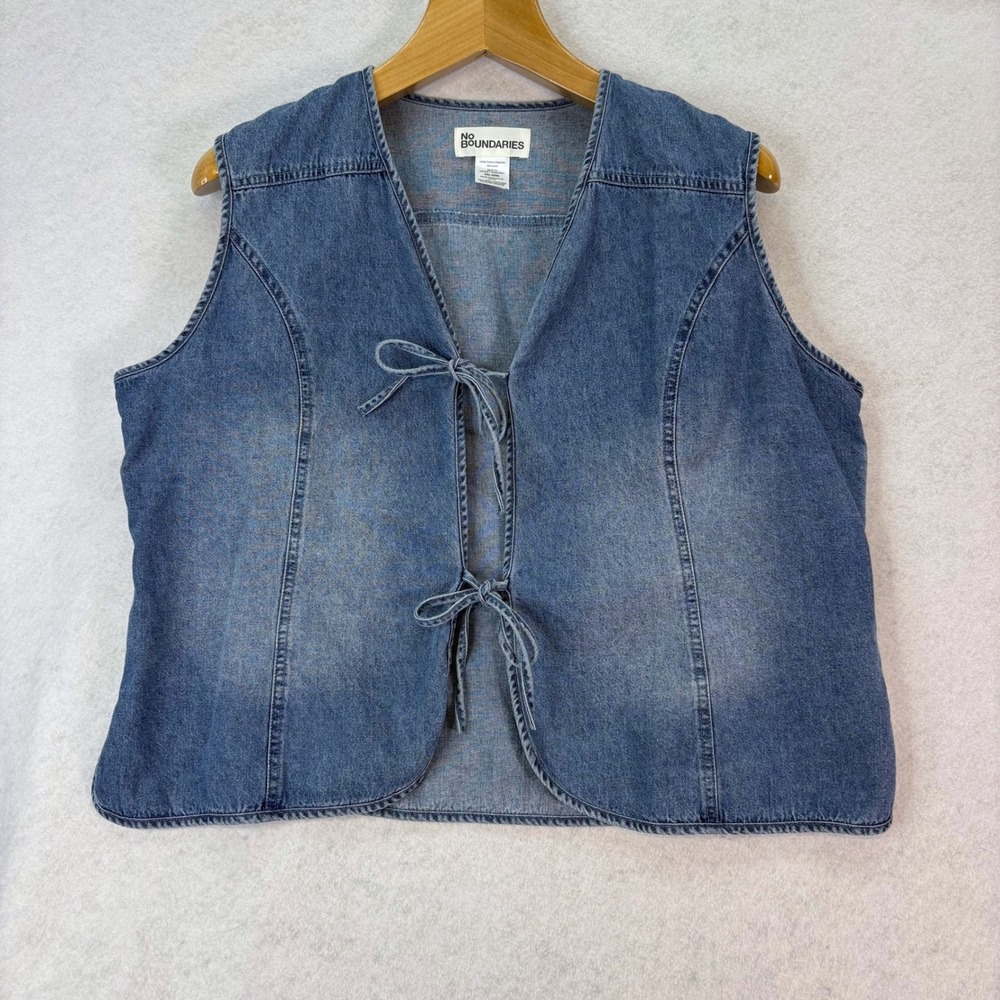 Tie Front Denim Vest Women XXL-XXXL Y2K Boho Festival Hippie Western Grunge